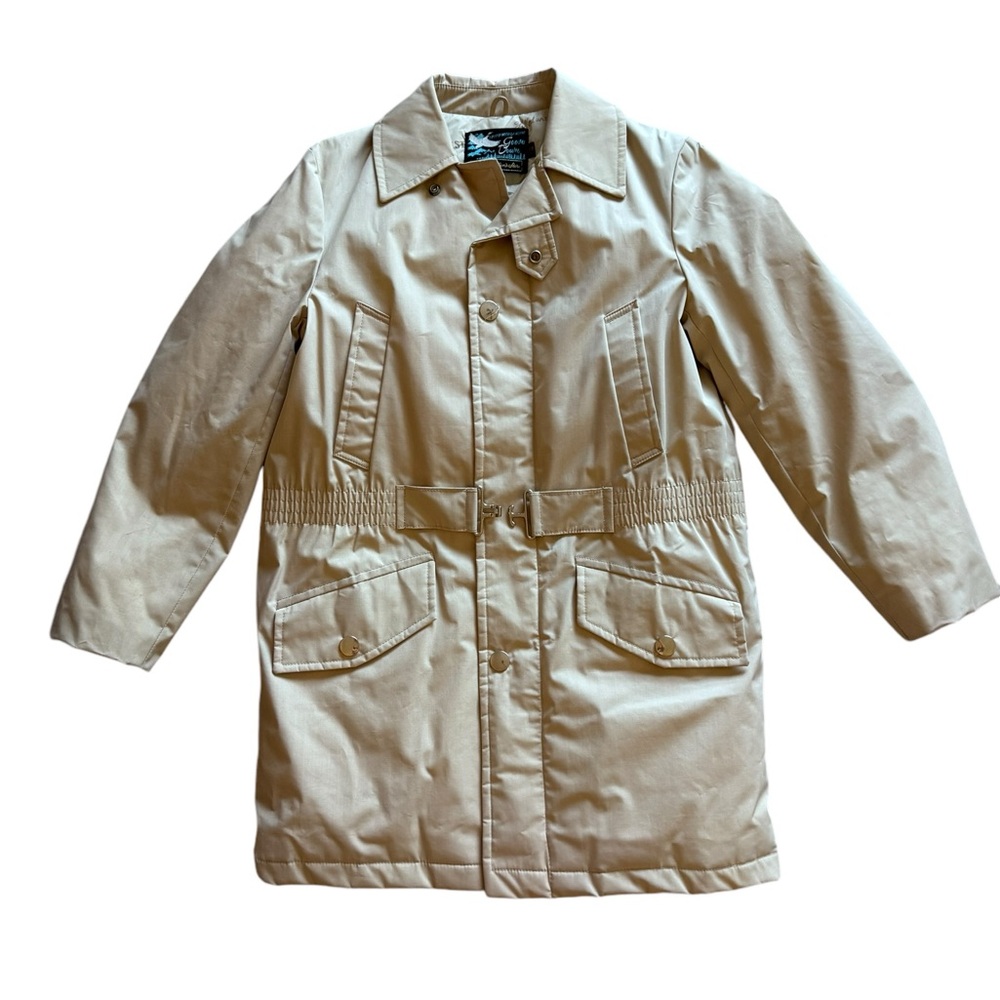Sears vintage goose down belted khaki tan puffer jacket pockets size 38 regular